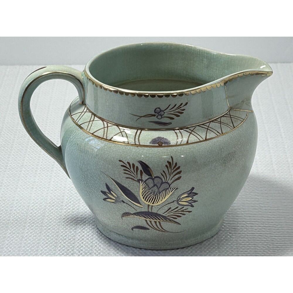Vintage Adams Calyx Ware REGENT Pitcher 4 1/4”Creamer Aqua Purple Flower England